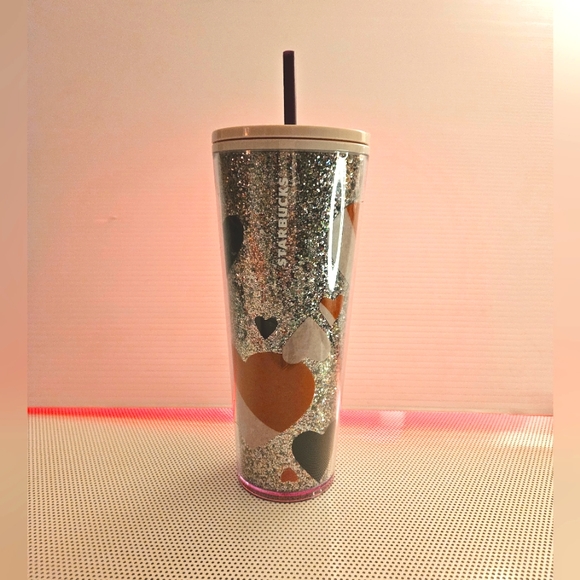 Starbucks 2021 Valentine's Day Heart Sequin Glitter Tumbler 24oz Cold Cup - Picture 8 of 9